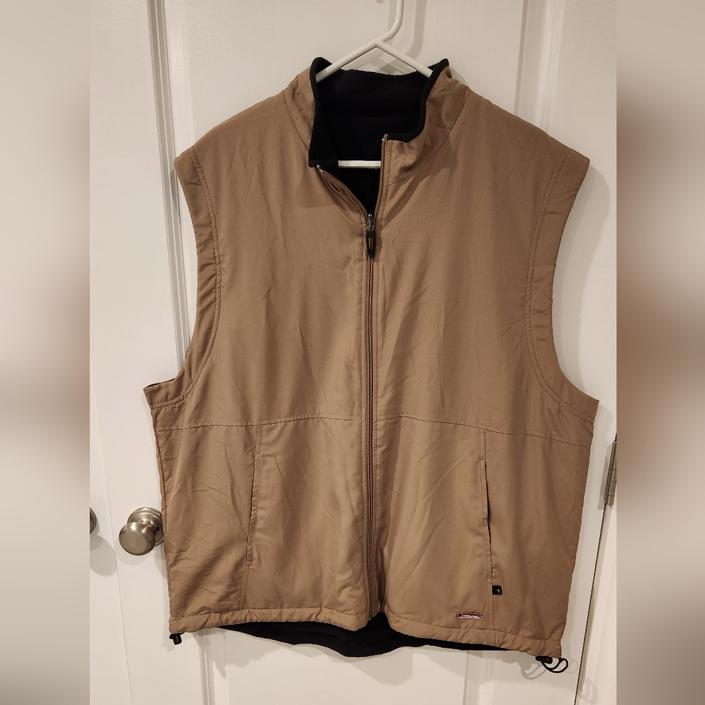 Grand Slam Total Tech Mens Reversable Golf Vest Size XXL Kahki and Black Fleece